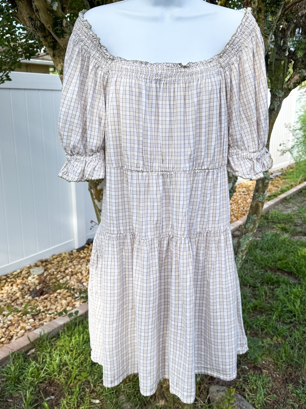 Old Navy Cottagecore Plaid Off Shoulder Puff Sleeve Mini Dress Large